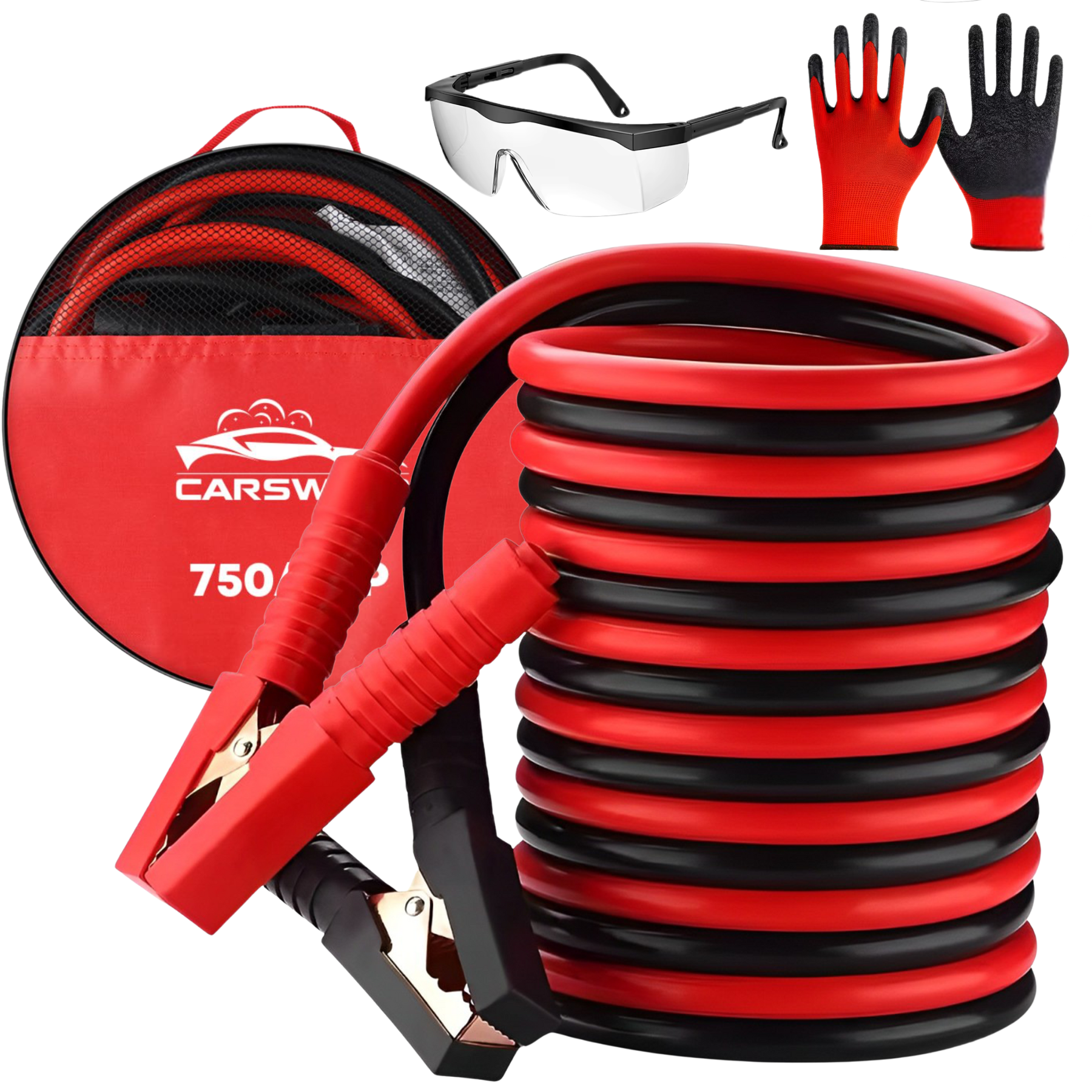 STARTKABELS + HANDSCHOENEN & VEILIGHEIDSBRIL